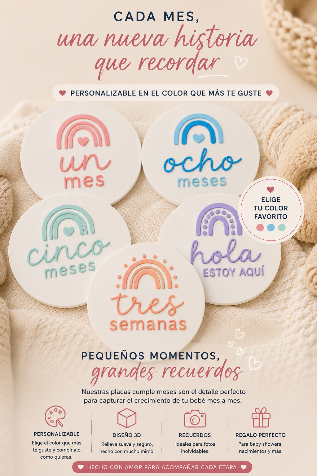 Placas Cumple Meses Personalizadas para Bebé 🌈✨