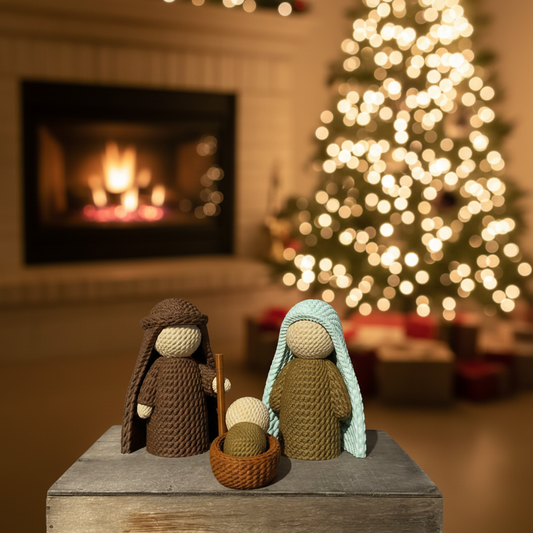 Pack Nacimiento 3D + Reyes Magos Estilo Crochet | Belén Navideño
