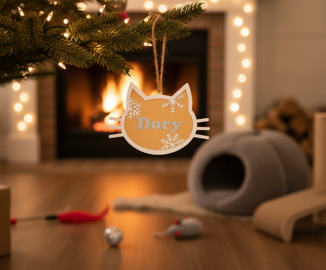 🐈Adorno navideño carita de gato - personalizado