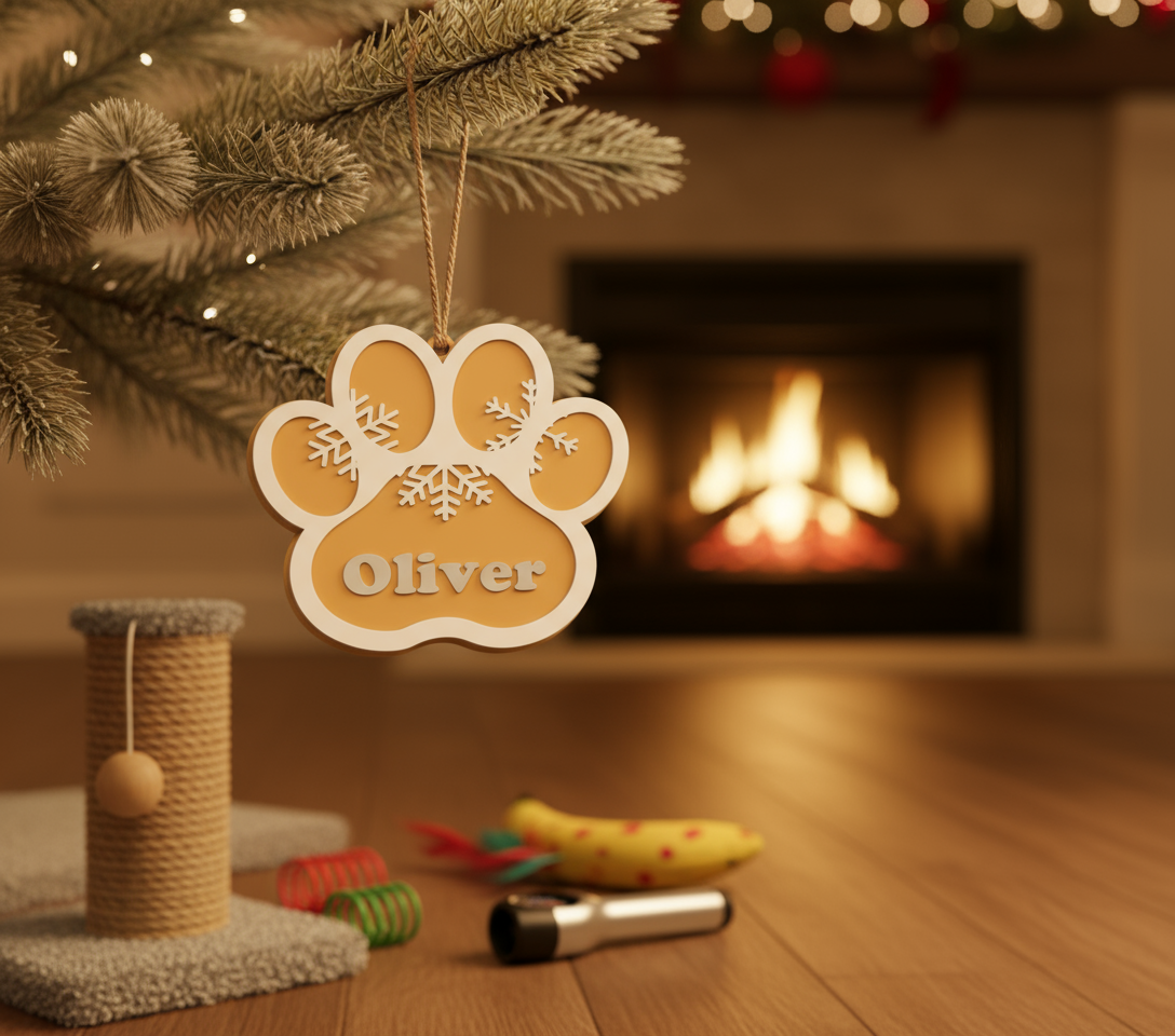 ¡Miau-rry Christmas! 🐾 Adorno de Huella de Gato Personalizado