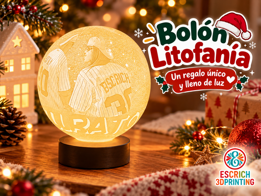 Lámpara Litofanía Personalizable 3D con Luz LED – Globo de 15 cm