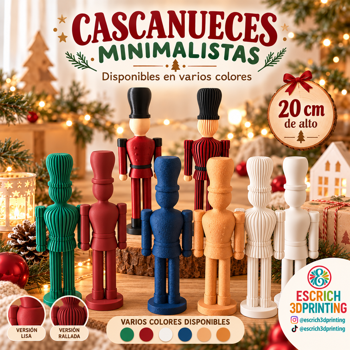 Cascanueces Minimalistas de Navidad Impresos en 3D – 20 cm