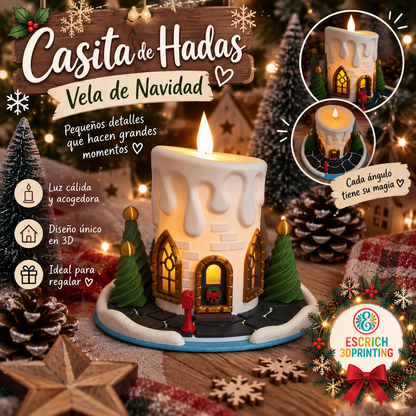 Casita de Hadas Vela de Navidad 3D – Decoración Navideña Cozy