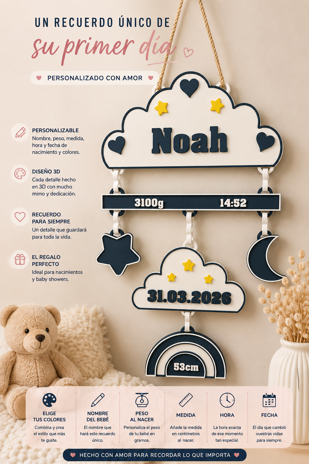 Móvil de Nacimiento Personalizado para Bebé 🍼✨