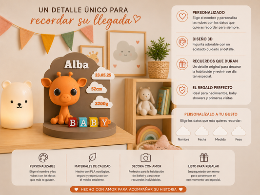 Recuerdo de Nacimiento Personalizado con Jirafa para Bebé