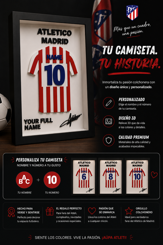 Cuadro Camiseta Atlético de Madrid Personalizada | Nombre y Número