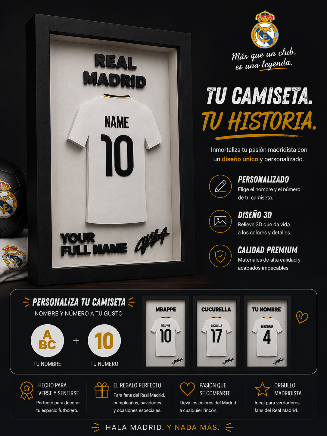 Cuadro Camiseta Real Madrid Personalizada | Nombre y Número