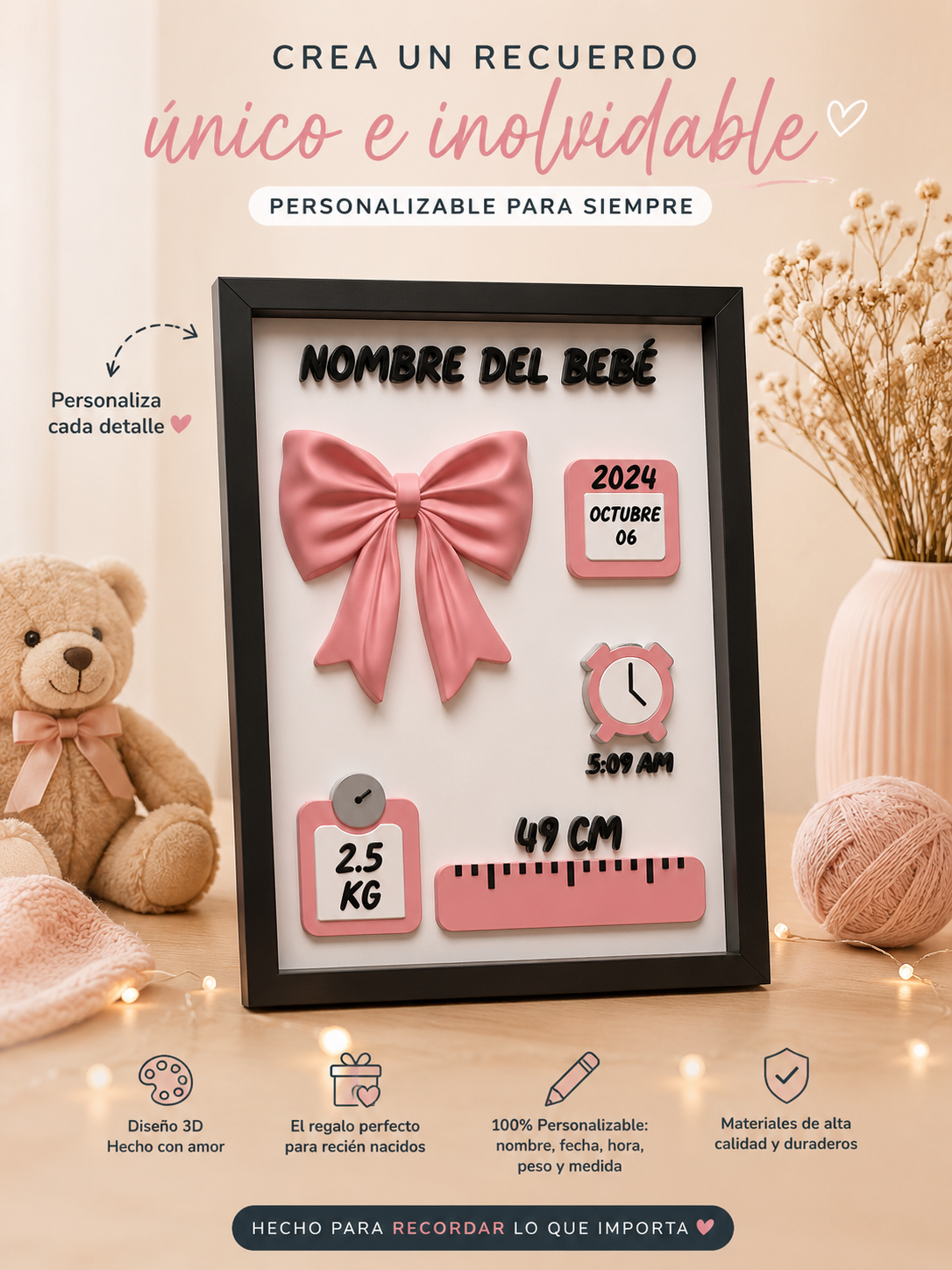 Marco de Nacimiento Personalizado para Bebé 🖼️✨