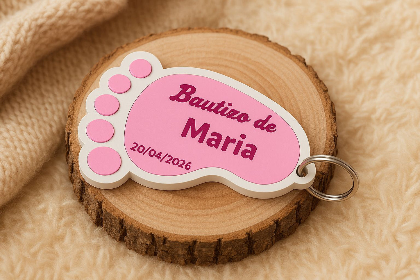 Llavero Huellita Personalizado – Recuerdo de Bautizo