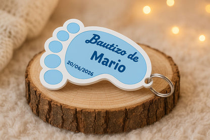 Llavero Huellita Personalizado – Recuerdo de Bautizo