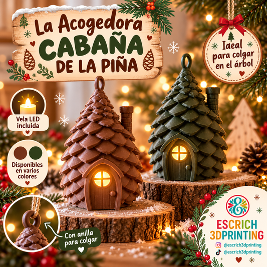 La Acogedora Cabaña de la Piña con Luz LED – Adorno Navideño 3D