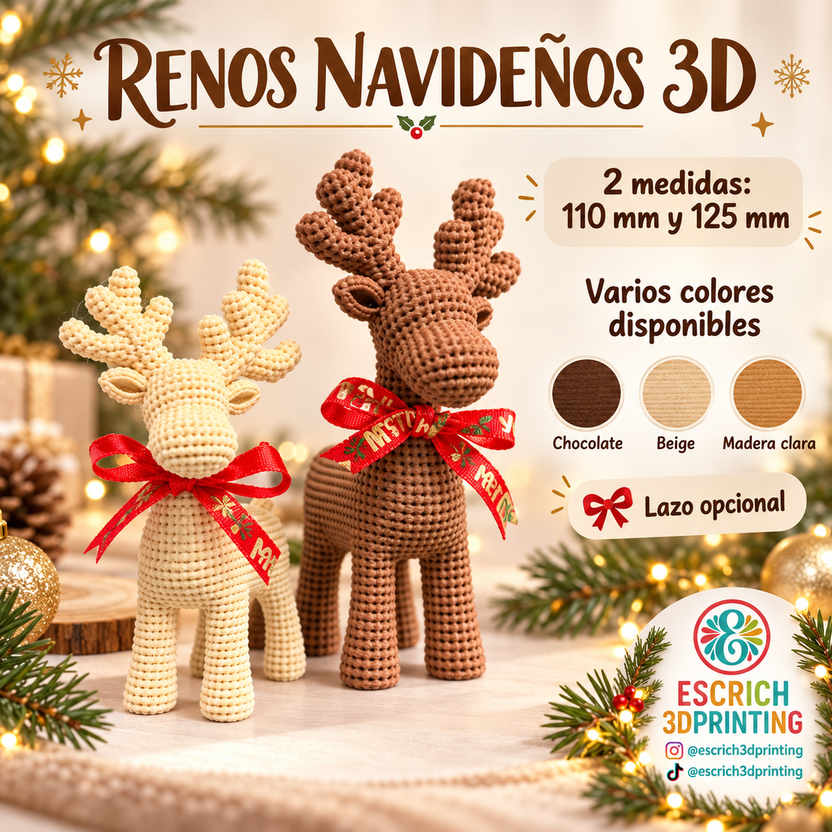 Reno Navideño Decorativo Impreso en 3D